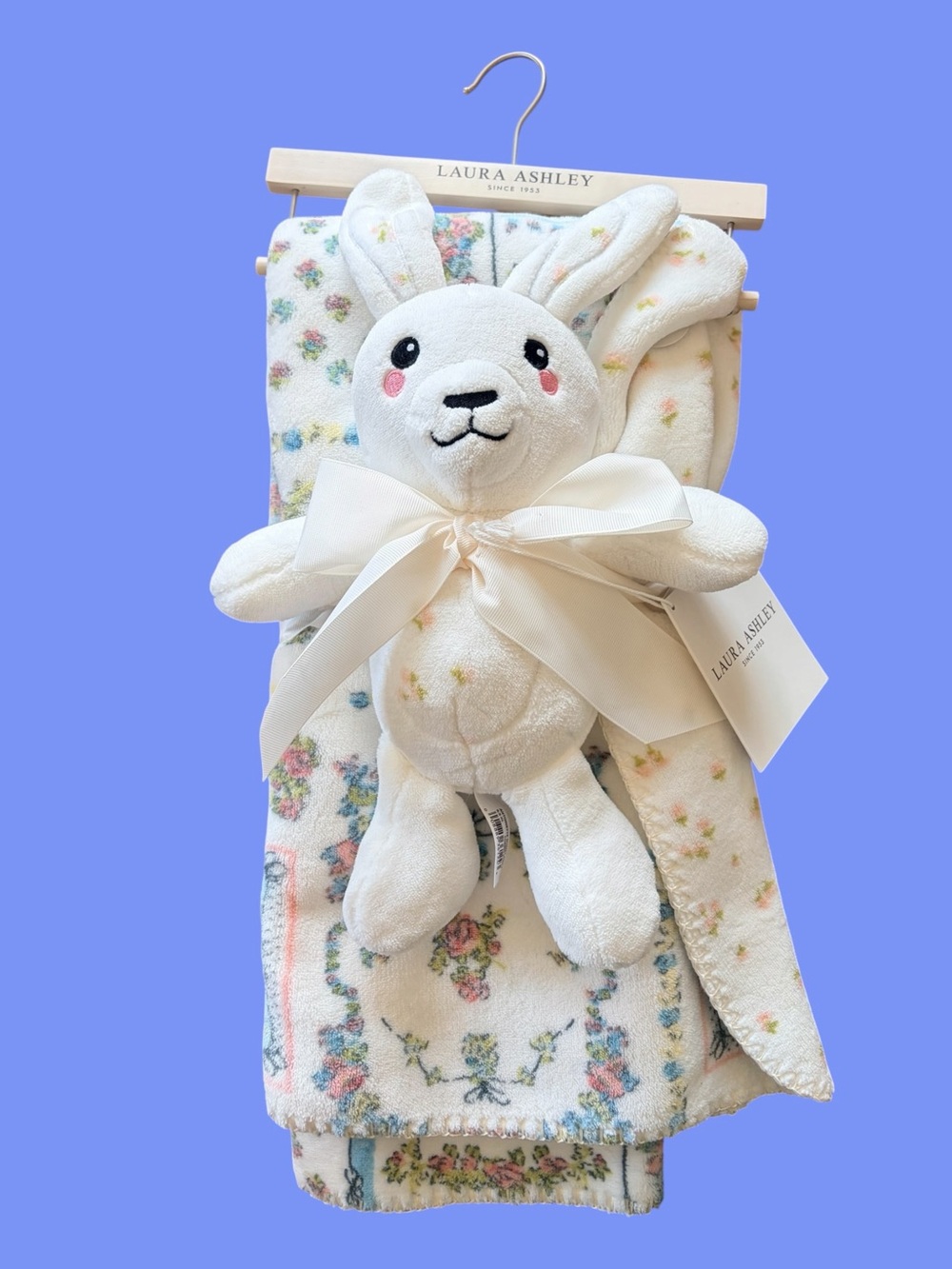 Laura Ashley White Bunny Lovey & Floral Blanket Set for Kids NEW WITH TAGS
